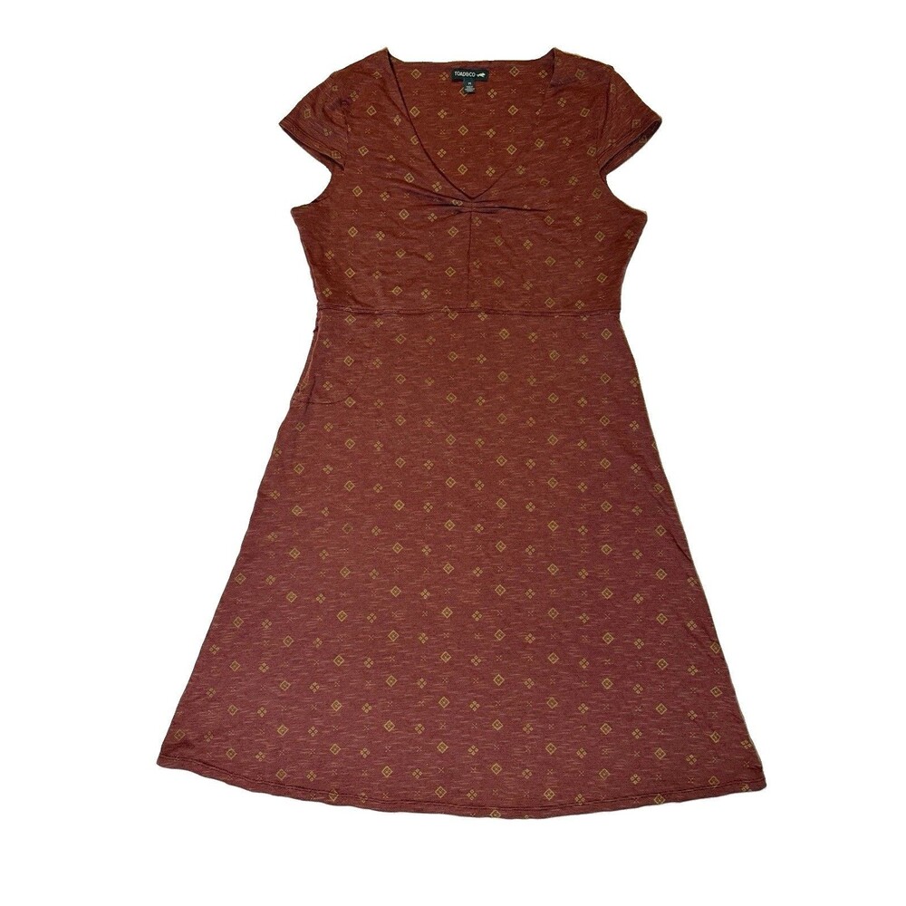 Toad&Co Women's M Rosemarie Dress Cap Sleeve Rust Pocket Comfortable Outdoorsy
